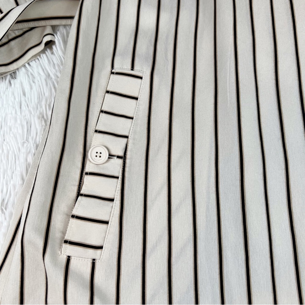 Bogner Alissa Eggshell Stripe Long Sleeve shirt Dress tie waist button front - Picture 12 of 12